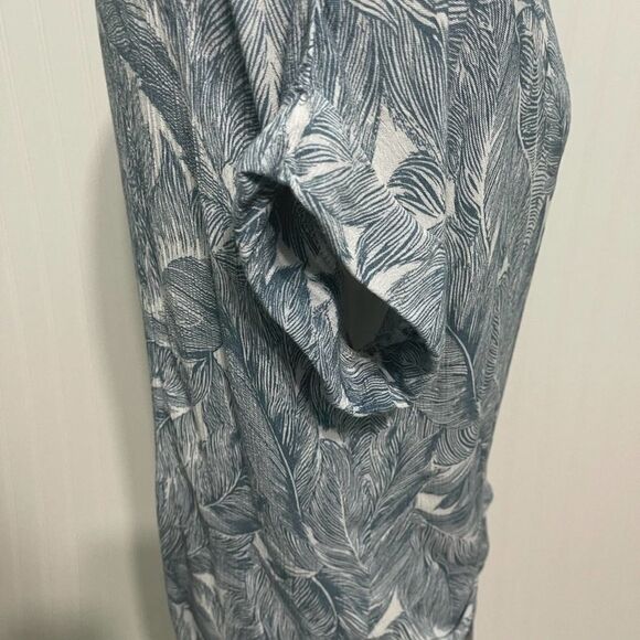 Final Touch Feather Print Tie Front Top T-Shirt Short Sleeves‎ Blue White Small - Picture 8 of 11